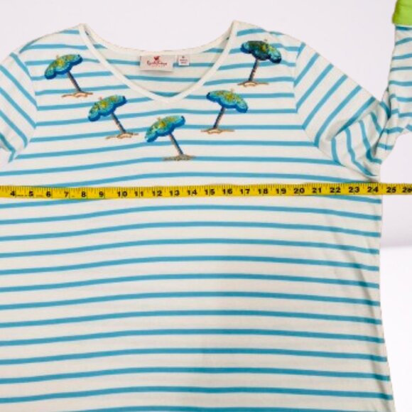 Quacker Factory Sequin Beach Umbrella Striped Top Size XL White/Blue Worn Once - Picture 7 of 9